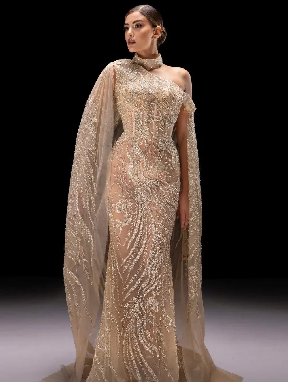 Model wearing a pageant dress